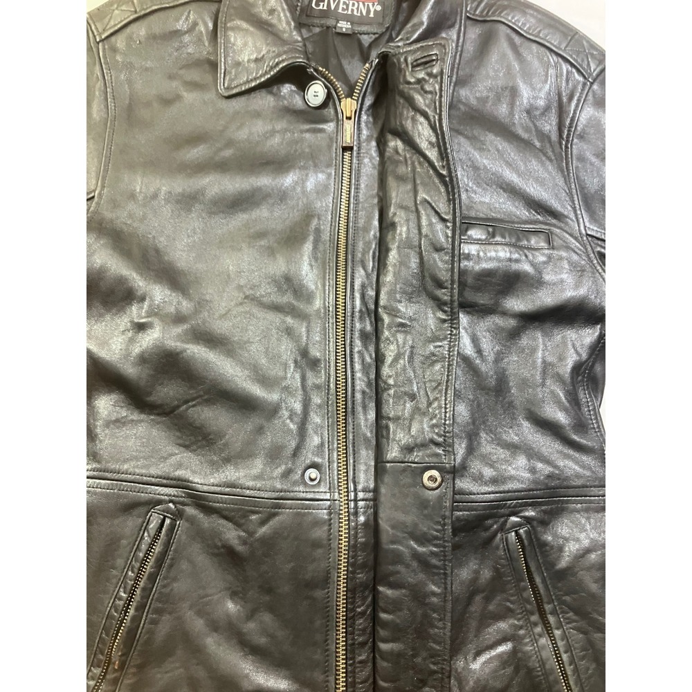 GIVERNY Black Leather Belted Jacket Mens Size S Made in Indonesia - Picture 5 of 9